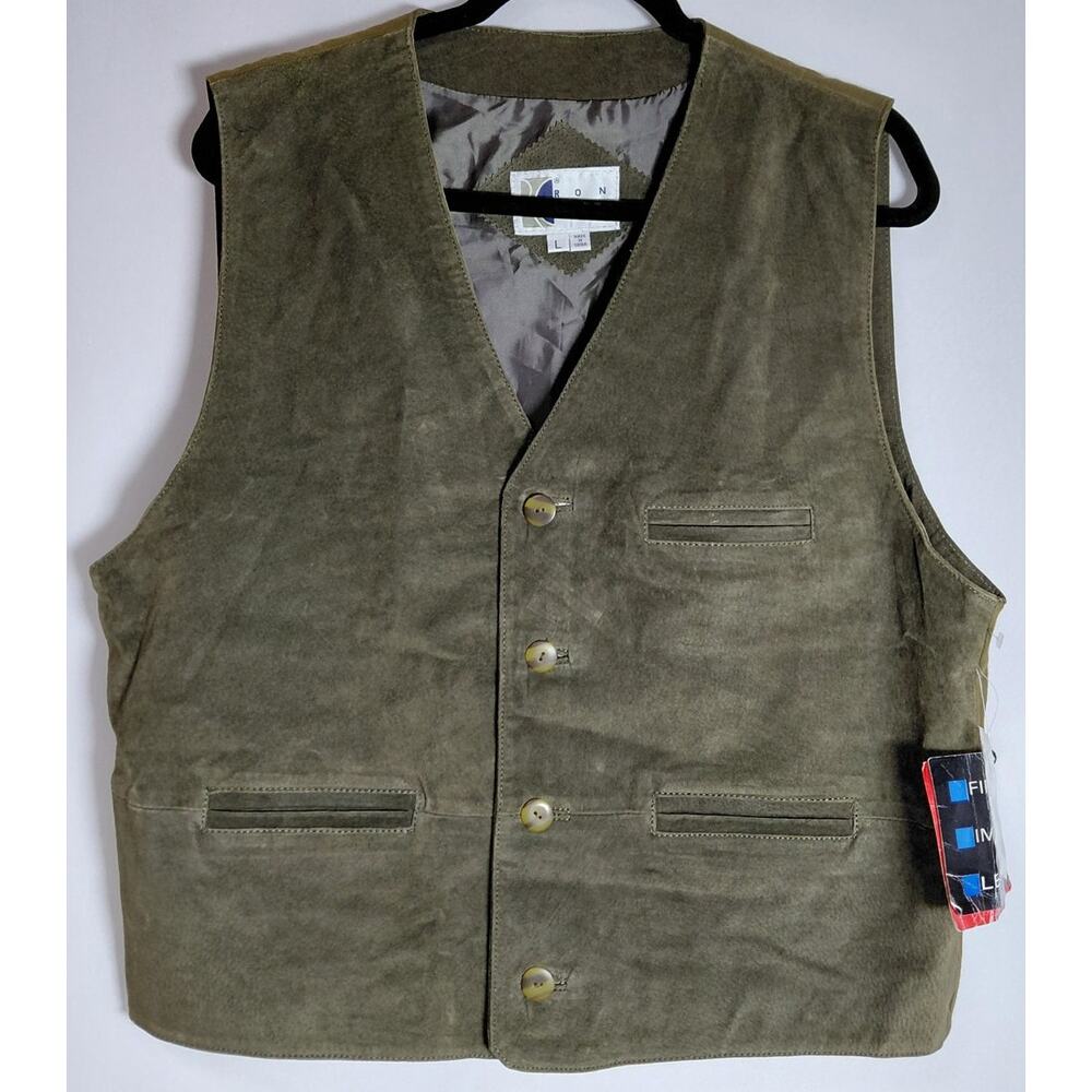NWT RON CHERESKIN Leather Blend Vest Brown Solid Sleeveless Men Size L